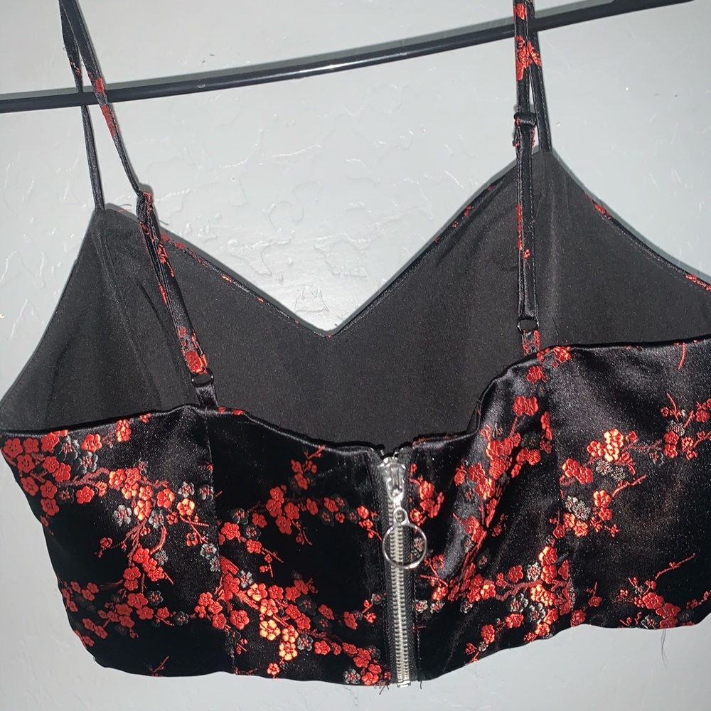 Silky cherry blossom print crop top